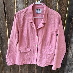 Flax 100% Cotton Strip Textured 3 Button Blazer In Pink Sz Small